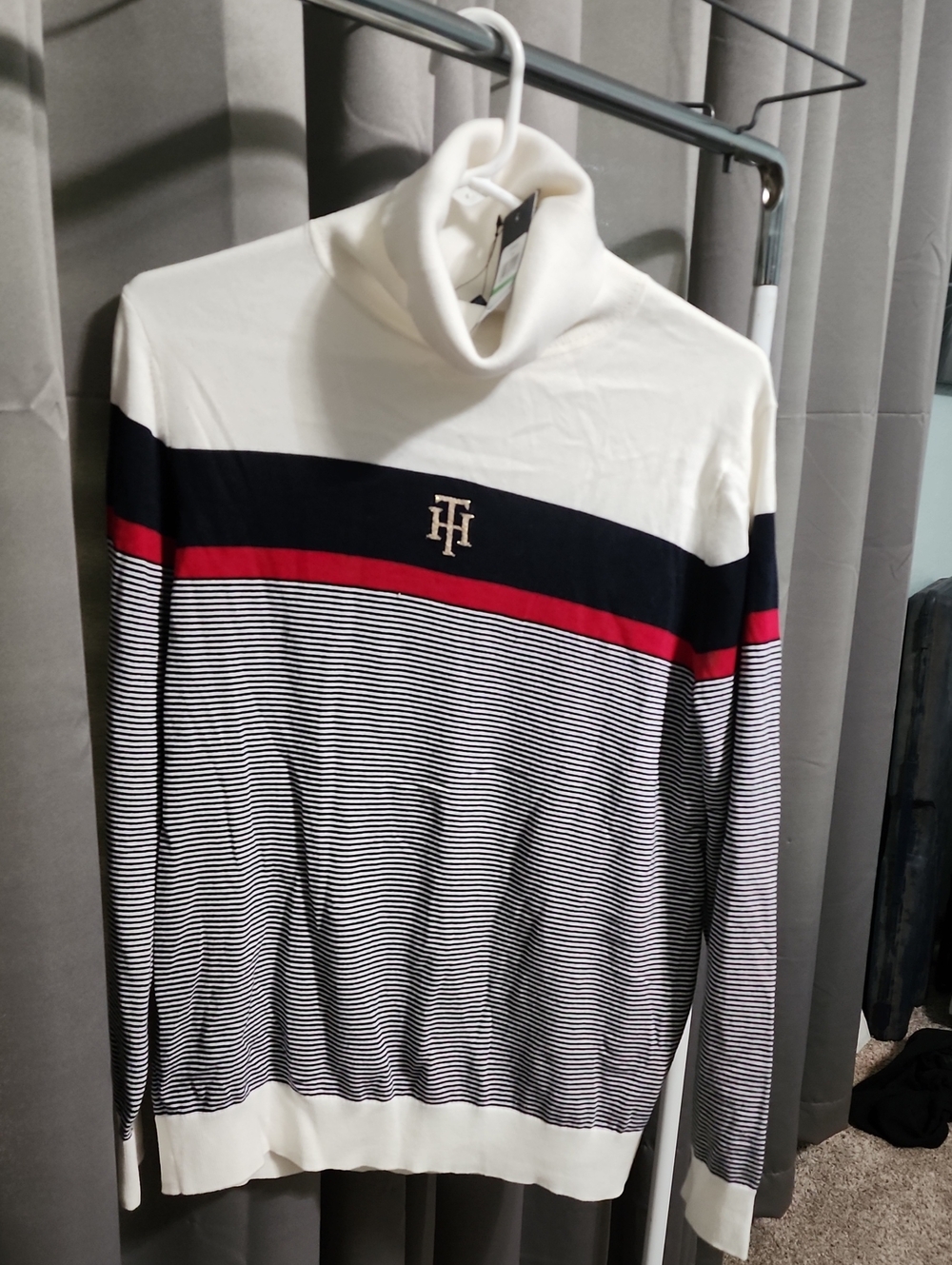 Tommy Hilfiger Men's White Turtleneck Stripe Sweater